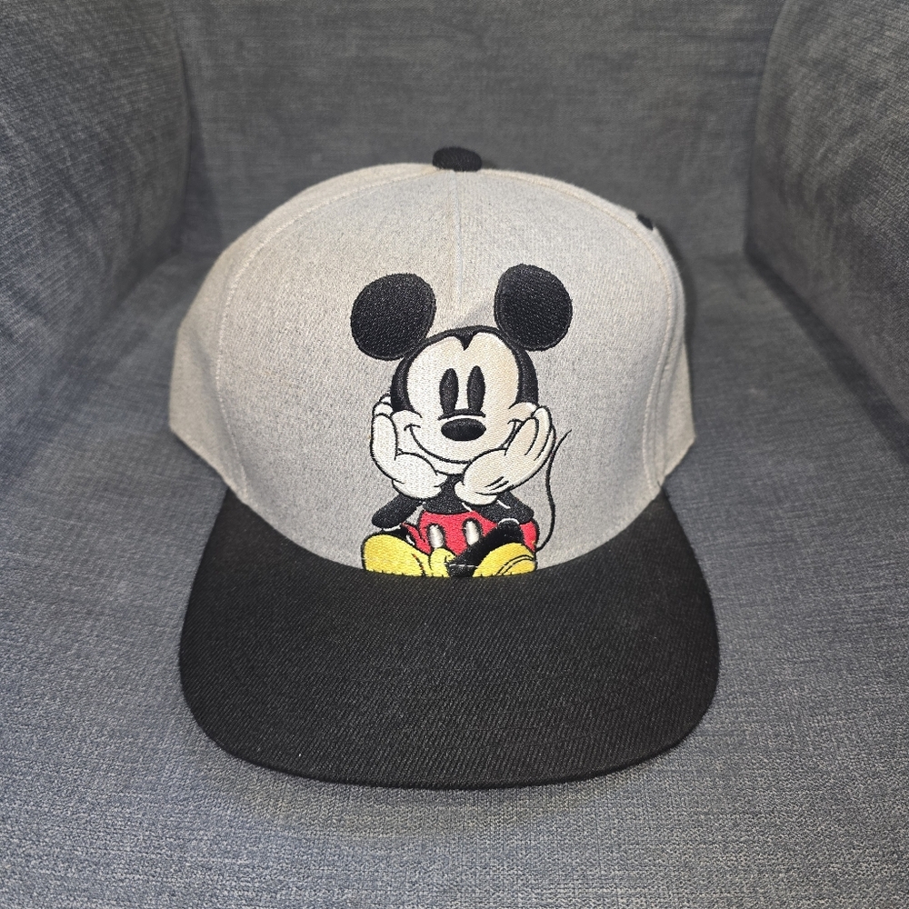 Mickey Mouse Disney Adjustable Snap Back Hat Ball Cap Gray Black OSFM
